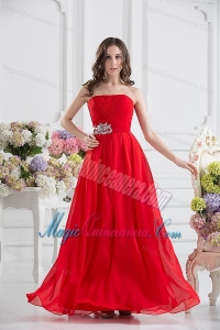 Red Empire Strapless Chiffon Floor-length Dama Dresses