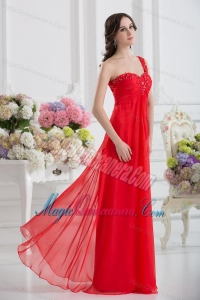 Sweetheart One Shoulder Empire Beading Red Dama Dresses