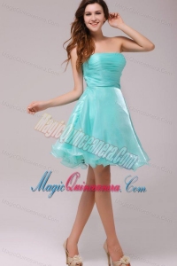 A-line Strapless Aqua Blue Organza Ruching Dama Dresses