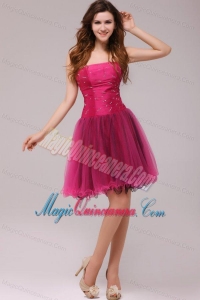 A-line Strapless Beading Organza Fuchsia Dama Dresses