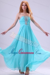 Aqua Blue Chiffon Strapless Empire Dama Dress for Quinceanera with Beading