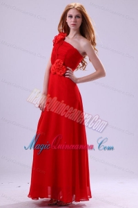 Discount Empire One Shoulder Red Ruching Chiffon Dama Dresses