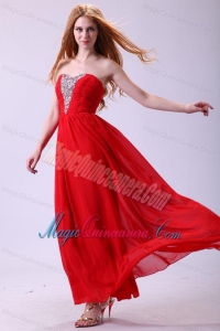 Red Empire Sweetheart Beading Floor-length Chiffon 2014 Dama Dress for Quinceanera