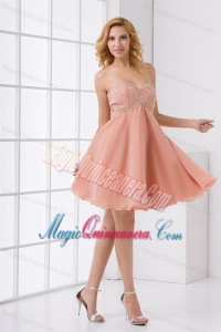 Cute A-line Sweetheart Beading Mini-length Chiffon Dresses for Dama