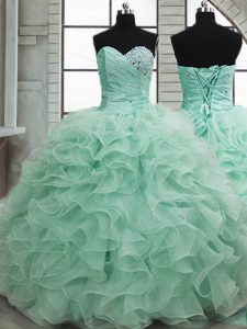 Classical Apple Green Sleeveless Organza Lace Up 15 Quinceanera Dress for Military Ball and Sweet 16 and Quinceanera