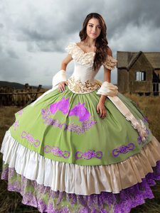 Custom Fit Multi-color Quinceanera Gown Off The Shoulder Sleeveless Brush Train Lace Up