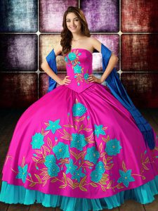 Multi-color Lace Up Quinceanera Dresses Embroidery Sleeveless Floor Length