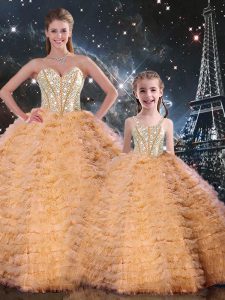 Orange Quinceanera Dress Military Ball and Sweet 16 and Quinceanera with Beading and Ruffles Sweetheart Sleeveless Lace Up