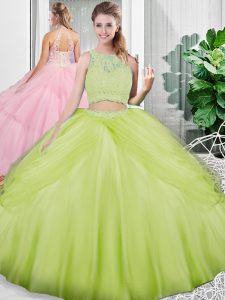 Clearance Yellow Green Vestidos de Quinceanera Military Ball and Sweet 16 and Quinceanera with Lace and Ruching Scoop Sleeveless Lace Up