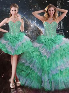 Cute Multi-color Lace Up Beading and Ruffles Quinceanera Dress Organza Sleeveless