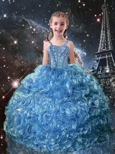 Floor Length Ball Gowns Sleeveless Baby Blue Pageant Dress for Teens Lace Up