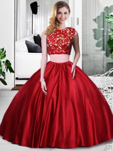 Pretty Wine Red Sleeveless Floor Length Lace and Ruching Zipper Quinceanera Gowns