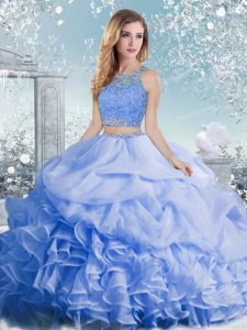 Enchanting Baby Blue Sleeveless Beading and Ruffles and Pick Ups Floor Length Quinceanera Dresses