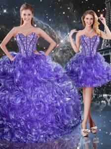 Perfect Sleeveless Lace Up Floor Length Beading and Ruffles Sweet 16 Dress