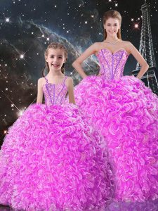 Sweetheart Sleeveless Sweet 16 Quinceanera Dress Floor Length Beading and Ruffles Lilac Organza