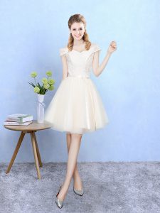 Unique Knee Length Lace Up Court Dresses for Sweet 16 Champagne and In with Lace