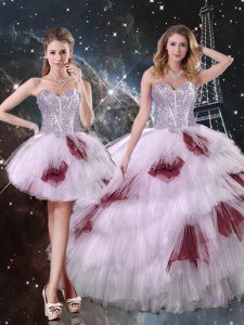 On Sale Multi-color Quinceanera Dress Military Ball and Sweet 16 and Quinceanera with Beading and Ruffled Layers and Sequins Sweetheart Sleeveless Lace Up