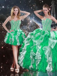 Great Multi-color Lace Up Sweetheart Ruffles 15 Quinceanera Dress Organza Sleeveless