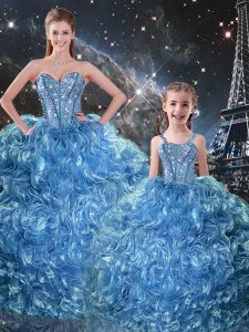 Super Baby Blue Sleeveless Floor Length Beading and Ruffles Lace Up Quinceanera Gown