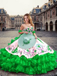 Floor Length Green Sweet 16 Dresses Sweetheart Sleeveless Lace Up