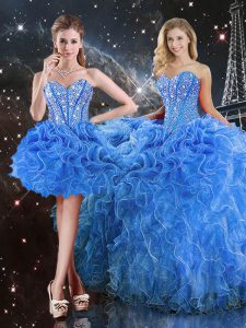 Dramatic Sleeveless Lace Up Floor Length Beading and Ruffles Sweet 16 Dresses