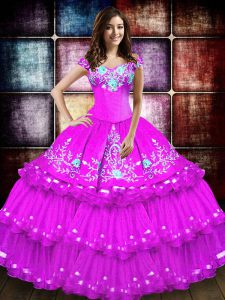 Ball Gowns 15 Quinceanera Dress Fuchsia Off The Shoulder Taffeta Sleeveless Floor Length Lace Up