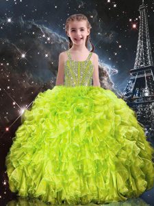 Floor Length Ball Gowns Sleeveless Yellow Green Little Girls Pageant Dress Wholesale Lace Up