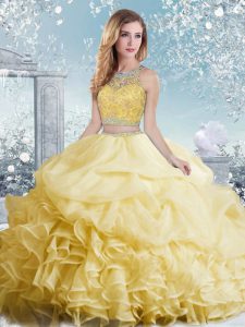 Organza Sleeveless Floor Length Quinceanera Gown and Beading and Ruffles and Pick Ups