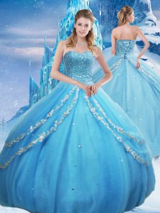 Sleeveless Beading and Appliques and Sequins Lace Up Quinceanera Dress