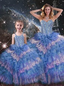 Fashion Multi-color Sweetheart Lace Up Beading and Ruffled Layers Quinceanera Dress Sleeveless