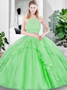 Sleeveless Floor Length Lace and Ruffled Layers Zipper Sweet 16 Quinceanera Dress