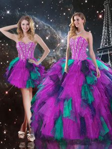 Sweetheart Sleeveless Tulle Quinceanera Dress Beading and Ruffles Lace Up