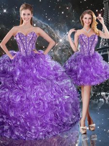 Colorful Eggplant Purple Three Pieces Organza Sweetheart Sleeveless Beading Floor Length Lace Up Sweet 16 Quinceanera Dress