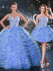 Blue Sweetheart Lace Up Beading and Ruffled Layers Sweet 16 Dress Sleeveless