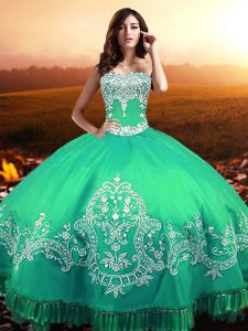 Decent Turquoise Taffeta Lace Up Sweet 16 Dress Sleeveless Floor Length Beading and Appliques