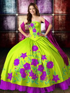 Multi-color Satin Lace Up Strapless Sleeveless Floor Length Vestidos de Quinceanera Embroidery