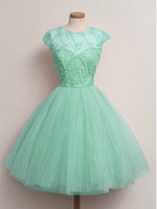 Cap Sleeves Lace Up Knee Length Lace Dama Dress for Quinceanera