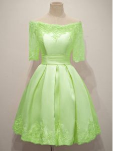 New Arrival Yellow Green Half Sleeves Lace Knee Length Quinceanera Court Dresses