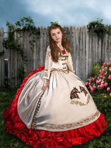 Unique White And Red Pageant Gowns For Girls Straps Sleeveless Brush Train Lace Up