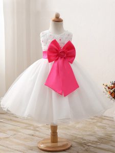 White Zipper Scoop Bowknot Custom Made Pageant Dress Organza Sleeveless