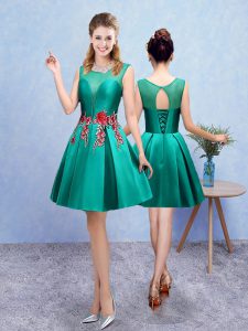 Embroidery Dama Dress Turquoise Lace Up Sleeveless Knee Length