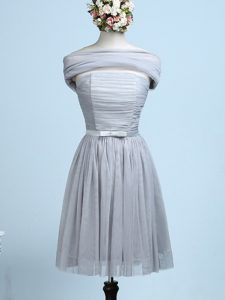 Excellent Grey Side Zipper Strapless Belt Dama Dress for Quinceanera Tulle Sleeveless