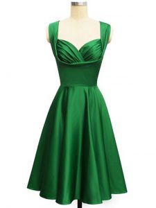 Beautiful Dark Green Taffeta Lace Up Straps Sleeveless Knee Length Dama Dress Ruching