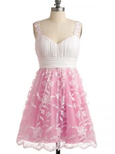 Rose Pink Straps Lace Up Lace Quinceanera Dama Dress Sleeveless