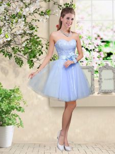 Lavender Sleeveless Tulle Lace Up Quinceanera Court of Honor Dress