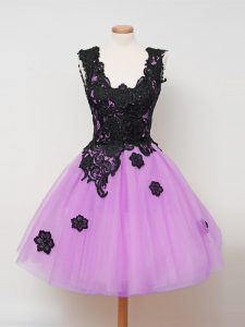 Low Price Lilac Sleeveless Knee Length Appliques Zipper Quinceanera Court of Honor Dress