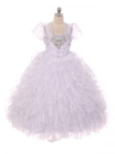 Trendy White Straps Lace Up Beading and Ruffles High School Pageant Dress Sleeveless