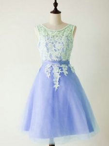 Smart Light Blue A-line Scoop Sleeveless Tulle Knee Length Lace Up Lace Dama Dress for Quinceanera