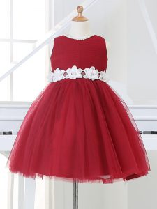 Scoop Sleeveless Tulle Little Girl Pageant Dress Appliques Zipper