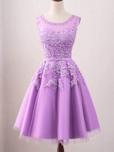 Custom Fit Scoop Sleeveless Lace Up Vestidos de Damas Lilac Tulle